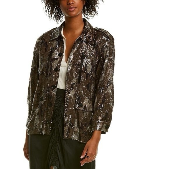 Zadig & Voltaire Silk-Blend Sequin Camo Jacket XS - Picture 1 of 9